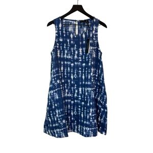 Tahari Blue and White Tie Dye 100% Linen Shift Dress